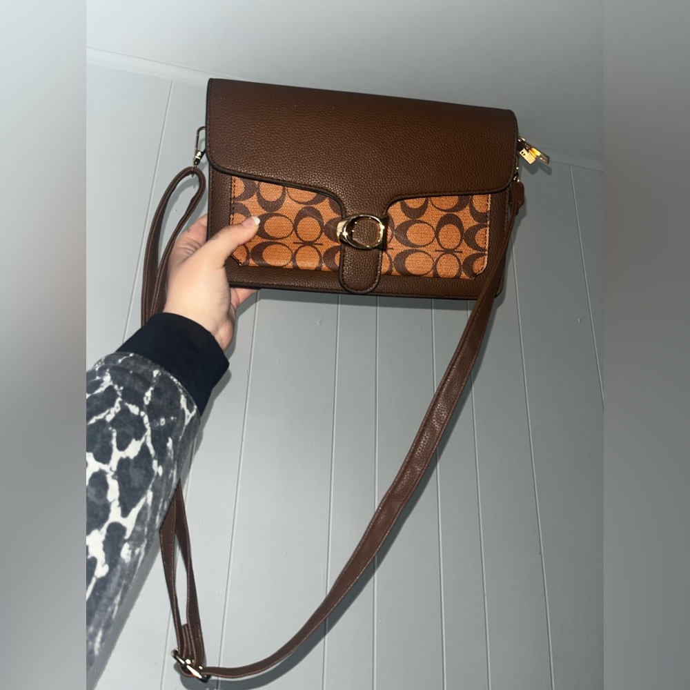 Coach style Brown Leather Crossbody Bag